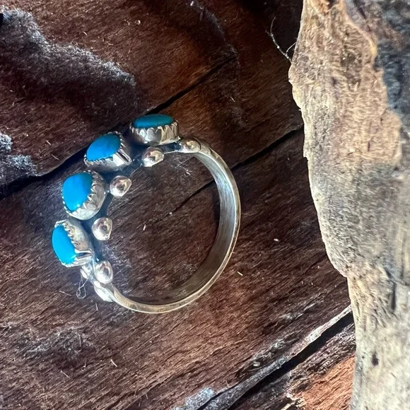Zuni Navajo Blue Turquoise Ring Band Sleeping Beauty Sterling Petit Point 7 - Picture 7 of 11